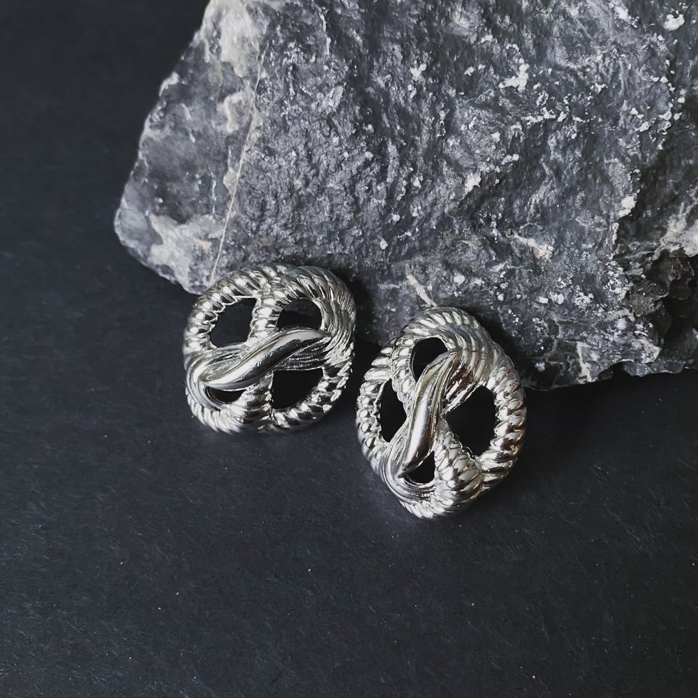 Vintage Silver Rope Twist Statement Post Earrings